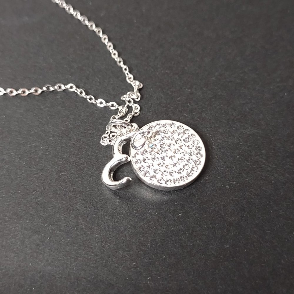 Fine Silver Plated Letter E Pendant Necklace 18 Inches Long
